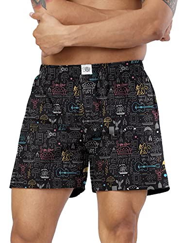 Image of The Souled Store F.R.I.E.N.D.S: Doodle Mens and Womens Graphic Printed Cotton Boxer Shorts Black