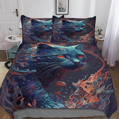 Ensemble housse couette king motif chat en microfibre coton de qualité supérieure