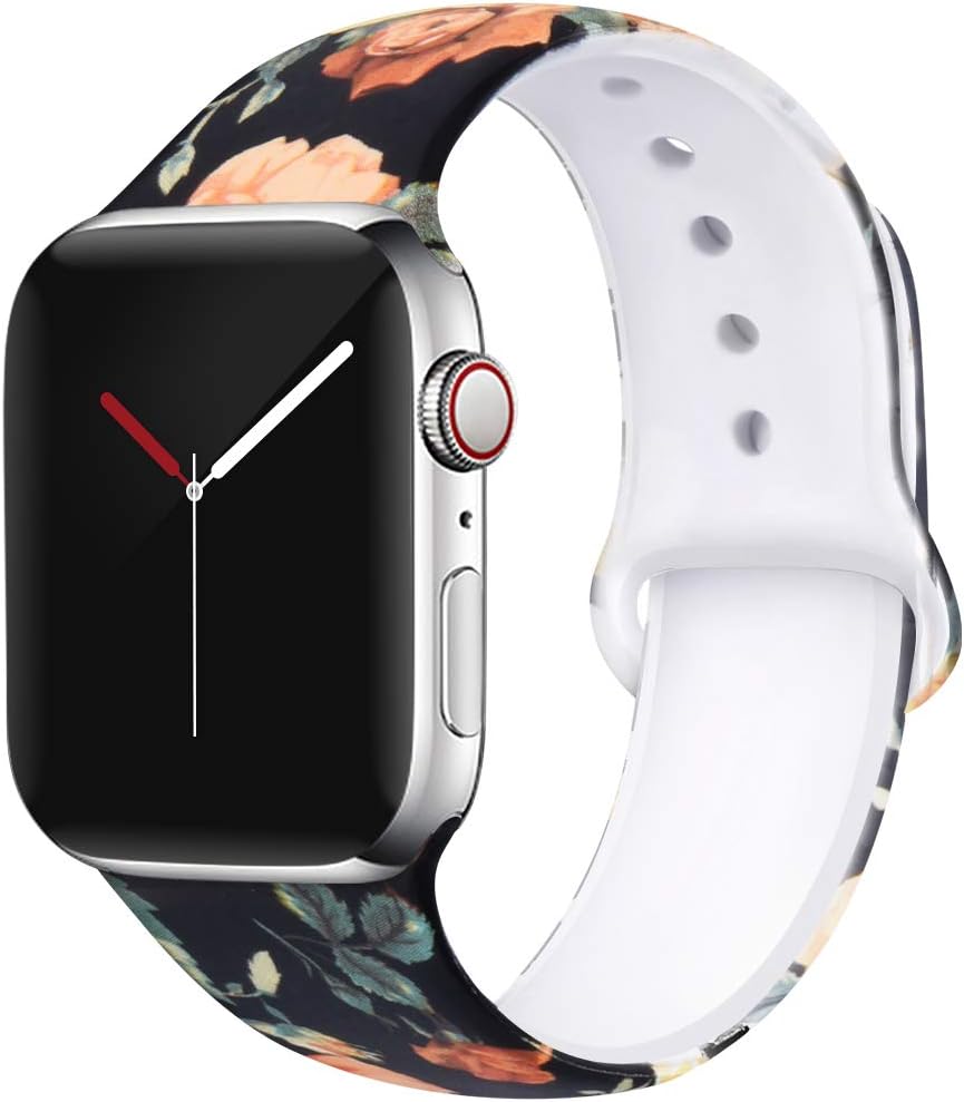 OriBear Compatible with Apple Watch Band 38mm 40mm 41mm 42mm 44mm 45mm Cute Leopard Strap for Women Girls, Soft Silicone Floral Printed Replacement Wristband for iWatch Series 7 6 5 4 3 2 1 SE
