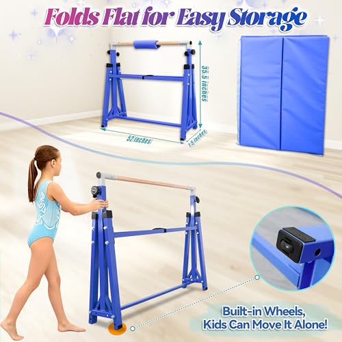 Image of Seliyoo Foldable Gymnastics Bar for Kids Teens Ages 3-18, 5FT /6FT Kip Training Bar -Sturdy Base for Home Training,Adjustable Height 35 inch to 59 inch for, 400 LBS Capacity,Anti-Slip Base & Easy Assembly