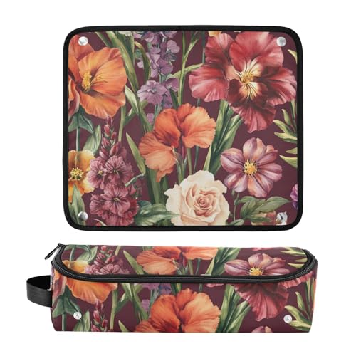 Bolsa de viaje para herramientas de cabello con alfombrilla resistente al calor para planchas, rizadores y secadores, organizador portátil con flores. miniatura 3
