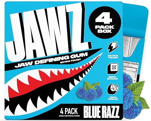 Jawz Gum Jawline Chewing Gum, 4 Pack Box, Blue Razz, Face Slimming and Toning, Sugar Free