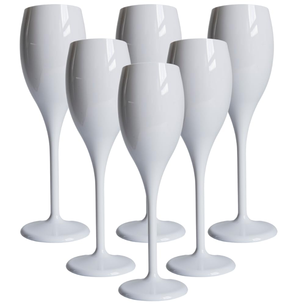 AIOS Set of 6 Unbreakable Polycarbonate Plastic White Champagne Flutes/Prosecco Flutes. Capacity150ml