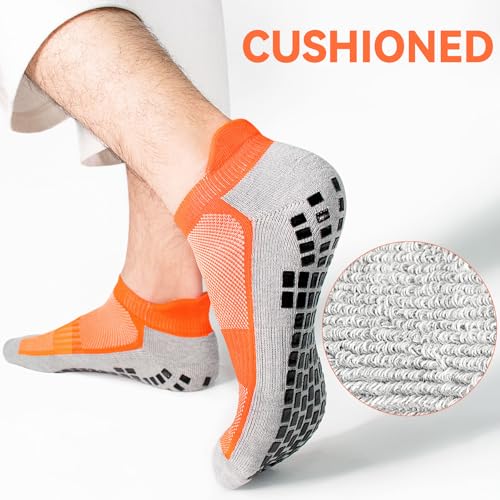 Men’s Non Slip Socks with Grips Yoga Pilates Anti Skid Athletic Ankle Gym Home Thick Cushioned Socks 4 Pairs 5