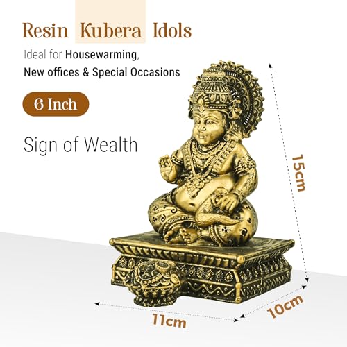 Image of Kuber Industries 6 Inch Resin Kubera Idol for Spiritual Gifts | Kuber Murti Figurines for Pooja Room Money Good Luck & Wealth | Home Decor Items for Hall | Brass Colored