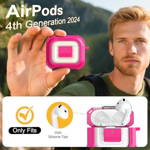 Image of RFUNGUANGO for AirPods 5 /4 Case (2026 /2024) with Lock, Rose Red