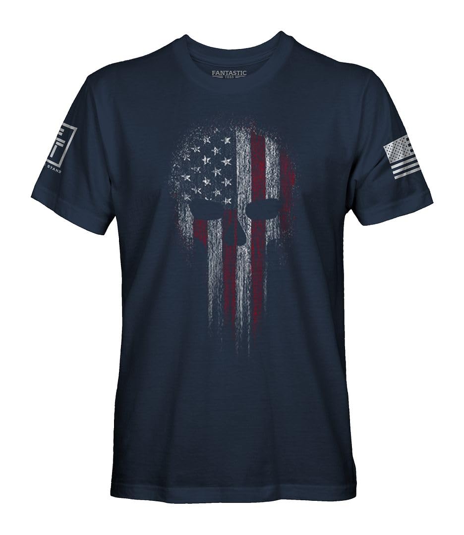 Fantastic Tees USA American Skull Patriotic Shirts for Men T-Shirt (Navy, 5XL)