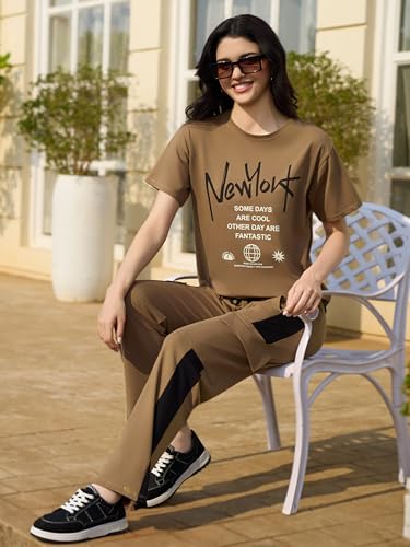 Image of ZEYO Night Suit for Women's Typography Printed Night Dress of Top and Pyjama
