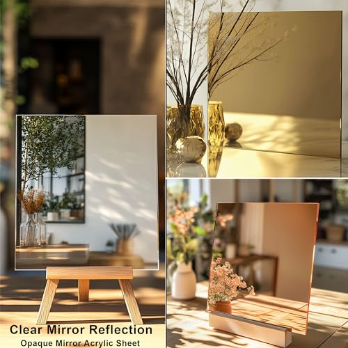 Image of 3 Pack - Gold, Rose Gold, Silver Mirror Acrylic Sheets - 8x8 inches, 3 Pieces | 1 /8 inch Thick Reflective Acrylic for Crafting and Decor (20x20 cm)