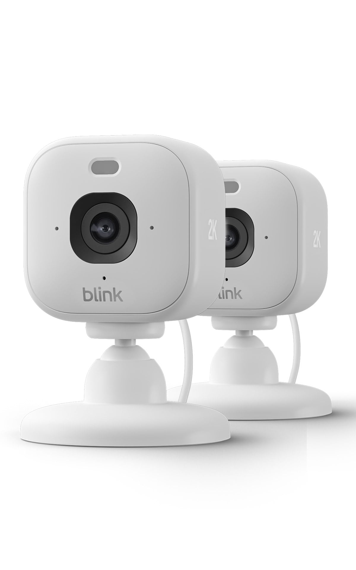 Videocamera Mini 2K+ Blink (ultimo modello) | Videocamera di sicurezza domestica con alimentatore plug-in, risoluzione video 2K, zoom 4x, visione notturna a colori | 2 videocamere – Bianche