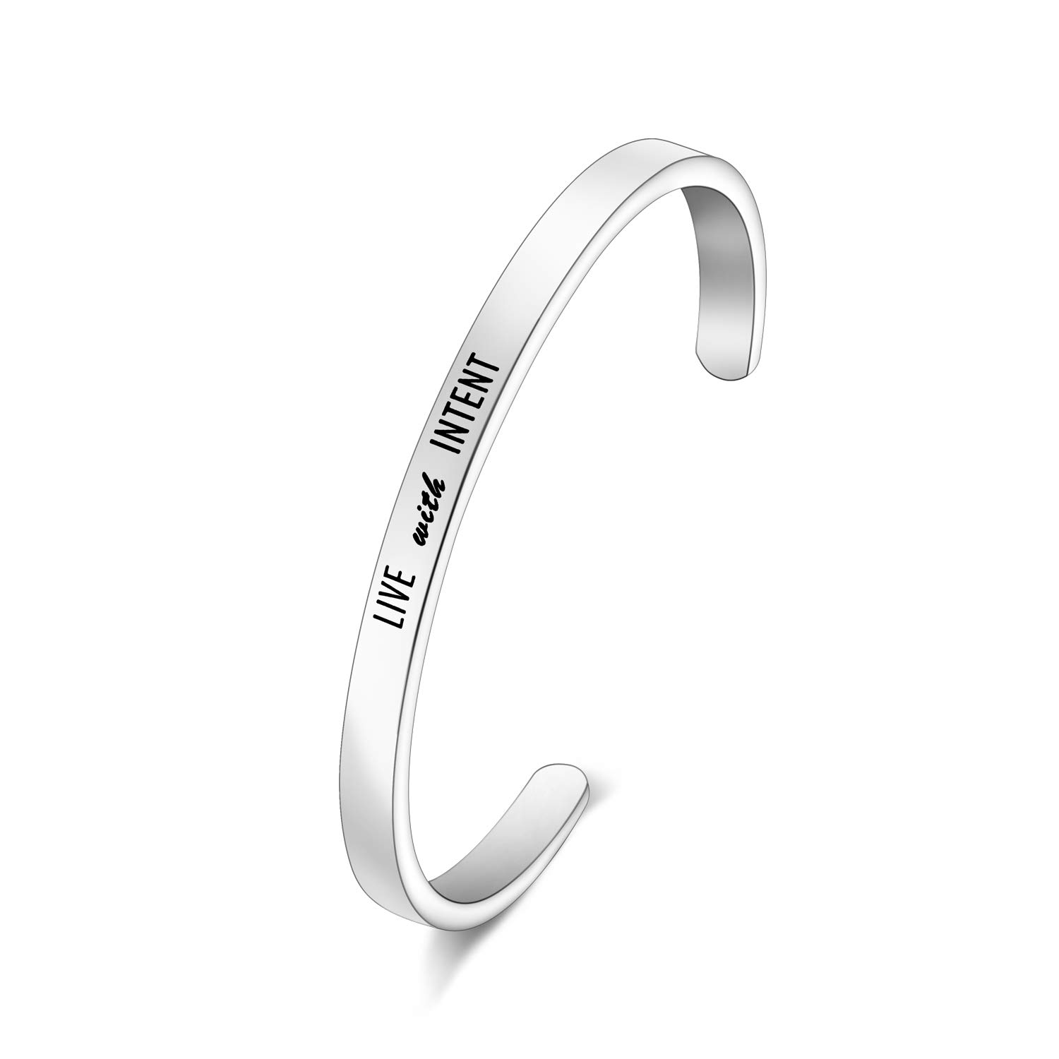 bobauna Yoga Intention Cuff Bangle Bracelet Live with Intent Motivational Jewelry Gift for Yogi Yoga Lover