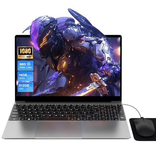 Ordinateur portable 15,6 pouces, 16 Go RAM 512 Go SSD, CPU N95 (jusqu'à 3,4 GHz), Clavier Rétroéclairé PC portable, Win11 Portables Charge de Type-C, 5G...