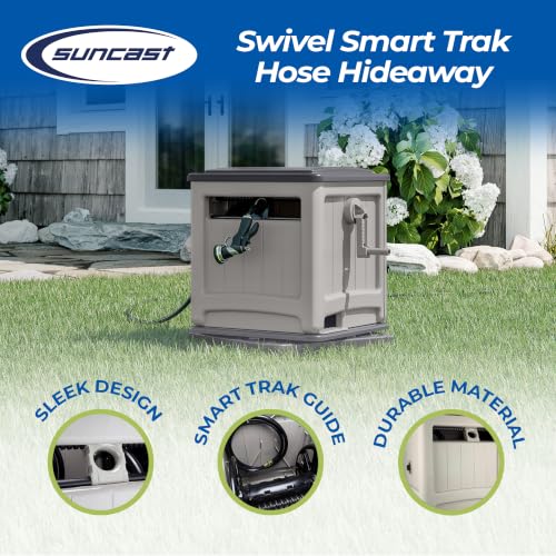 Suncast Swivel Smart Trak Hose Hideaway, 225 Foot x 5/8 Inch Garden Hose Reel with Smart Trak Guide & Swivel Base, Dove Gray/Cyberspace - image 2