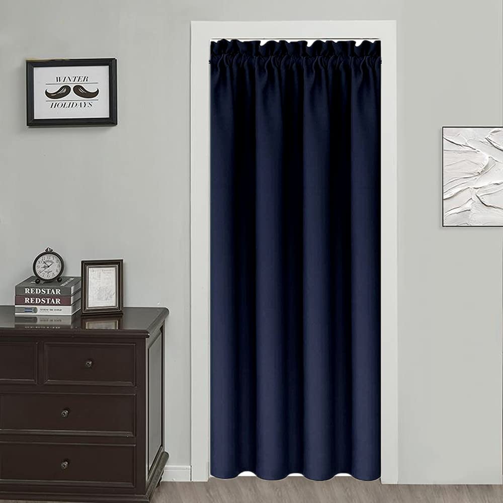 Gxi Navy Doorway Curtain Solid Blackout Patio Door Curtain Panel 78 Inches Length Rod Pocket Drape Room Darkening Thermal Insulated Energy Efficient