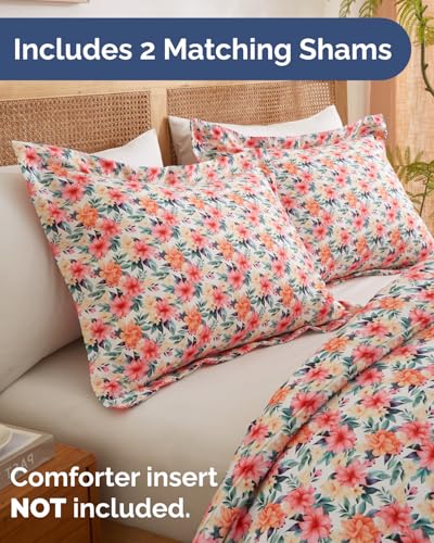 Image of Duvet Cover King Size Set - Extra Soft Floral Duvet Cover 104 x 90 with 2 Pillow Shams - Comfy, Breathable Floral Bedding Set - Hotel Luxury and Fade Free with Zipper Closures & Ties - Blush Bouquet