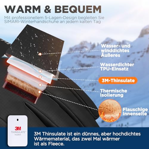 Wasserdichte Winterhandschuhe für Herren und Damen mit Touchscreen-Funktion