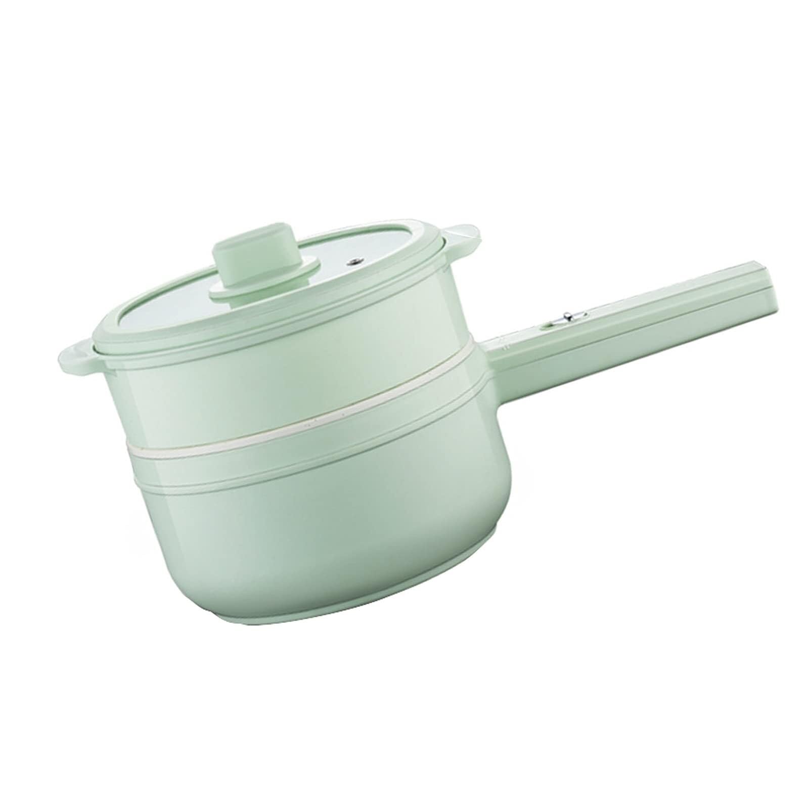 Electric Hot Pot, 1.8L Portable Non-Stick Electric Skillet, Multifunction Electric Frying Pan for Ramen, Electricity Heat Pot(Green,With steamer)