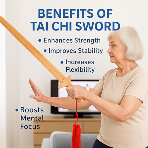 Bamboo Tai Chi Sword – Wooden Training Sword for Adults & Beginners, Martial Arts Practice Jian for Balance, Strength & Mobility, Lightweight Bamboo Sword for Tai Chi, Kung Fu & Daily Training