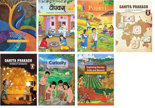 Image of NCERT Class 8 Textbook For Hindi, Sanskrit, English, Mathematics, Science & Social Science (Malhar. Deepakam, Poorvi, Ganita Prakash Part- I & II, ... (Set Of 6 Books) 2025-2026 Edition