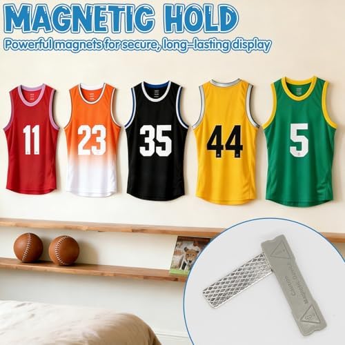 8Pcs Magnetic Jersey Wall Hanger - No Drilling, No Damage, Invisible Floating Display, Soccer Jerseys and Framed Memorabilia, Fit All Sports Shirts - 3