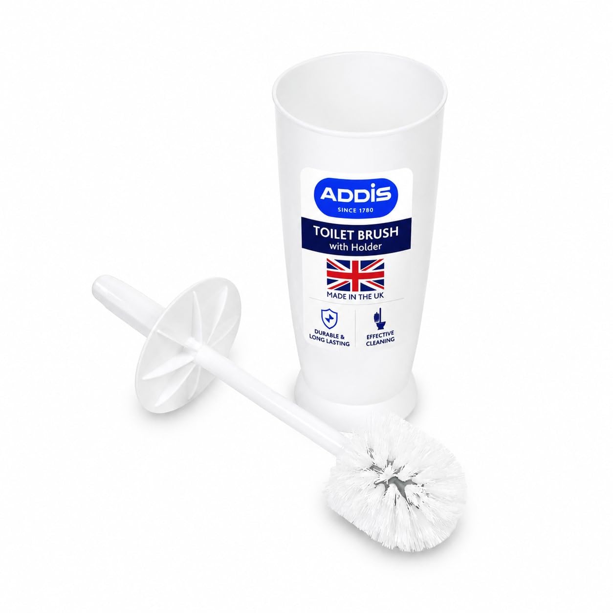 Addis Closed Plastic Toilet Brush and Holder Set, UK Bathroom Brush White