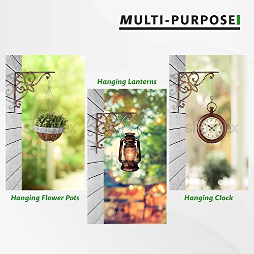 Image of Sharpex Wall Mounted Metal Bracket | Decorative Wall Hook Plant Hanger for Hanging Pots, Bird Feeders, Flower Baskets, Planters, Lanterns, Lamps, and Wind Chimes for Indoor /Outdoor Use (Gold, 4 Pc)