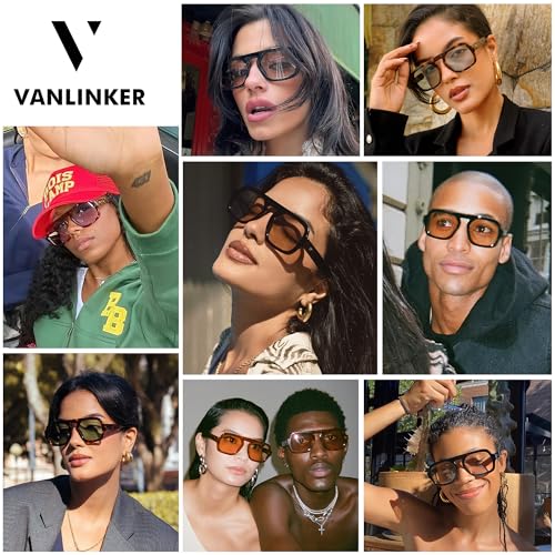 VANLINKER Oversized Retro Square Aviator Sunglasses for Women Men 70s Vintage Style Trendy Big Flat Top Sun Glasses VL98262