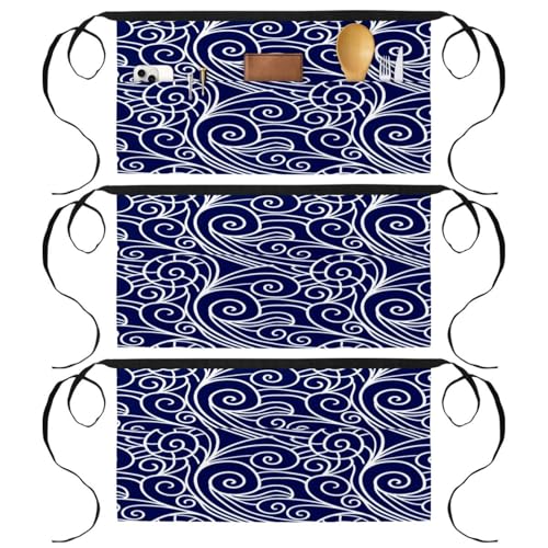 Demi-tablier de cuisine à motif nuages chinois pour bistrot et pâtisserie