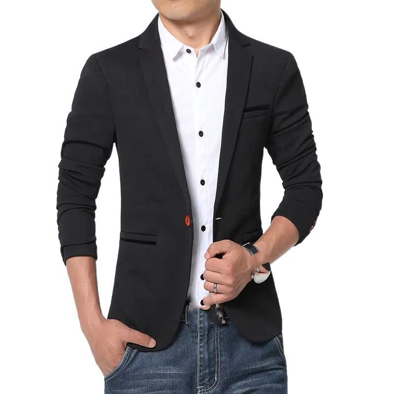 Men's Slim Fit Suit Jacket Fall Formal Banquet Wedding Business Blazer for Men-Black