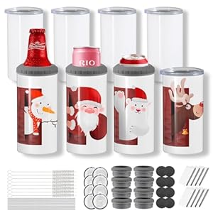 16 oz Sublimation Tumblers Blanks Straight,4-in-1 Sublimation Skinny Can Cooler,Stainless Steel Insulated Sublimation Tumblers,with Lid and Straw,8 Pack