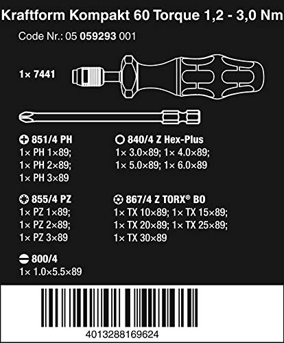 Jeu d'embouts Wera KK 60 Torque avec tournevis dynamométrique 1,2-3,0 Nm