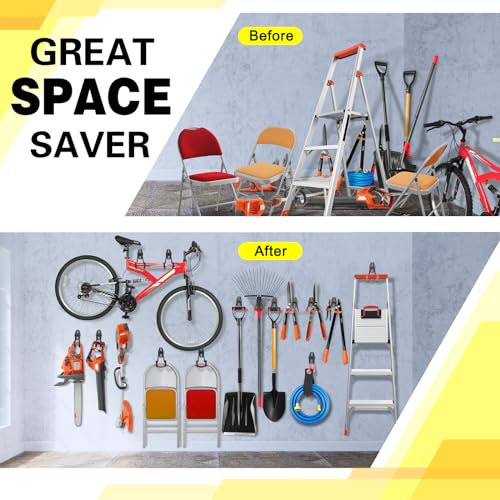LUPYJI 8 Pack Heavy Duty Garage Hooks Storage Organizer Wall Mount Power and Garden Tool Hangers, for Hanging Ladders, Ropes, Hose, Bulk Items by LUPYJI - Image 4