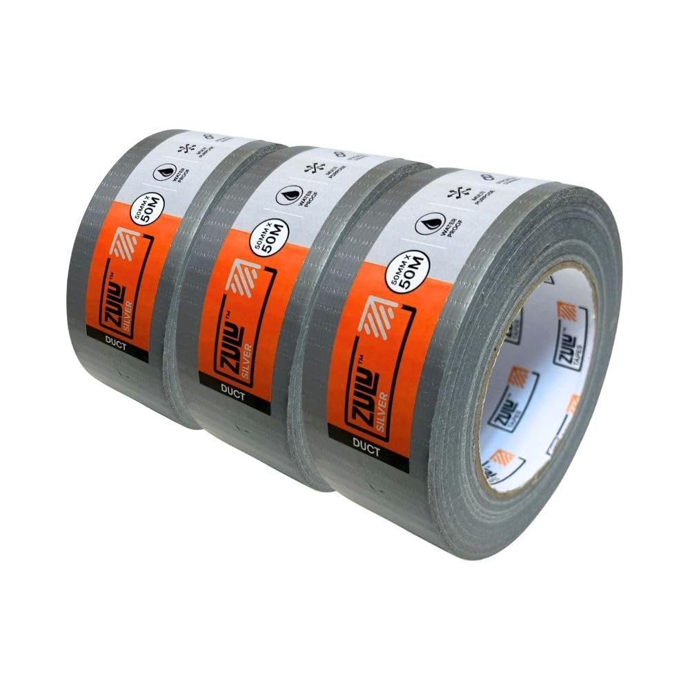 Zulu Premium Silver Duct Tape 50mm x 50m - Strong Adhesive, Heavy Duty Tape for Decorating Builders DIY Renovating - Waterproof, UV Resistant, Indoor & Outdoor | (3 Pack)