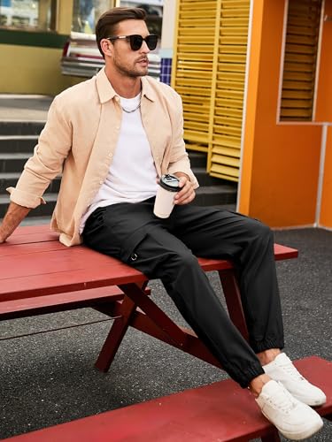 JMIERR Mens Cargo Pants Casual Lightweight Elastic Waist Drawstring Tapered Pant with Pockets3