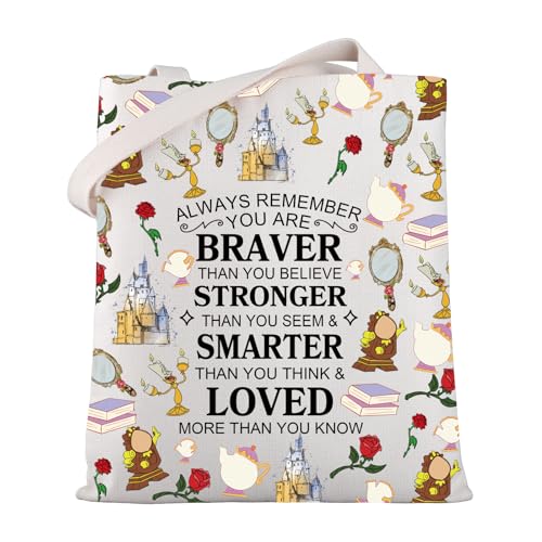 WSNANG Beauty Movie Inspired Gifts Beauty Princess Tote Bag Princess Lover Shoulder Bag Fairy Tale Flower Gift (AlwayBeauty TB)