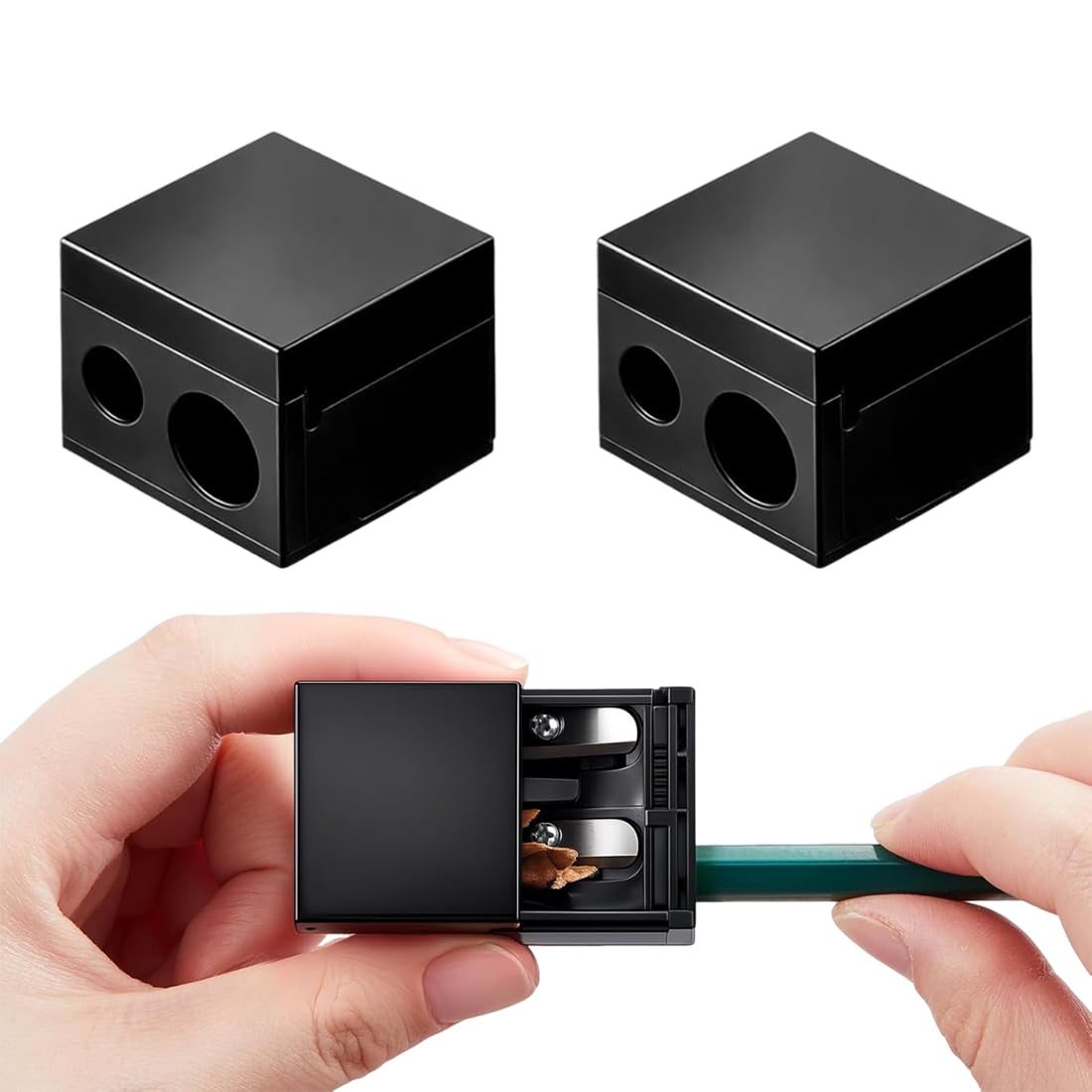 2 Pezzi Temperino Matita Occhi, Temperino Per Matite Trucco, Design a doppio foro, Lip Liner E Matite Per Sopracciglia Di Varie Dimensioni, Facile Da Pulire E Adatto Ai Viaggi (Nero,B)
