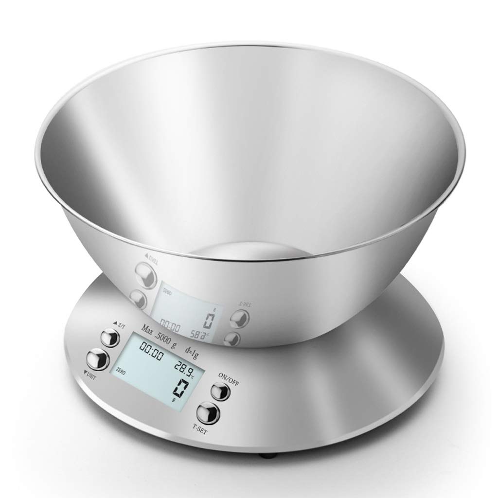 Balanzas para pesar alimentos, Básculas digitales for alimentos de cocina, con recipiente desmontable, función de tara, pantalla LCD, sensor de temperatura, alarma de temporizador (Color : Silver, Siz