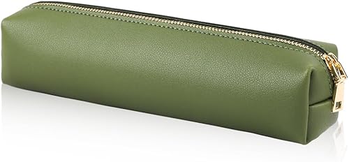 Oyachic Estuche verde para lápices, estuche de cuero para lápices, estuche para lápices pequeño, estuche estético para adultos
