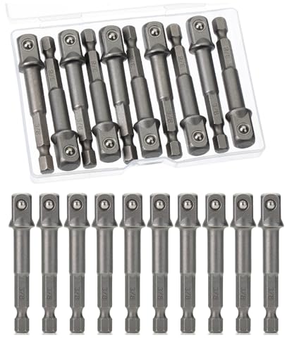 Bates- Impact Adapter Square Socket Set 10 pcs 3/8 Square Tip Drill Socket Adapter Set Hex Impact Socket Adapter Set Socket Adapter for Drill 1/4 Hex Shank Impact Driver Socket Adapter