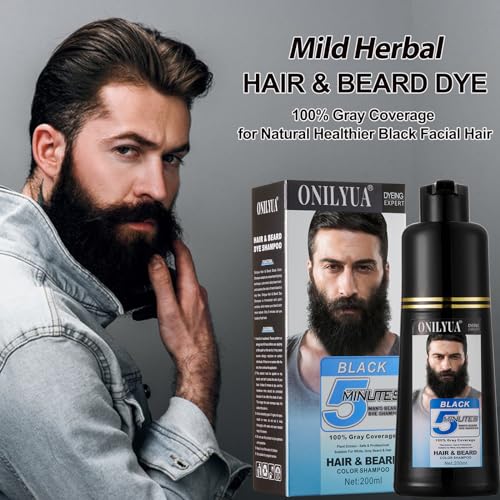 Men's Black Beard Dye for Gray Hair,Beard Color & Hair Dye Shampoo 3 in 1 for Men,Mustache & Beard Dye Black Works in Minutes,Long Lasting Beard Coloring,Herbal Black Hair Shampoo 6.76 Fl Oz - Image 3