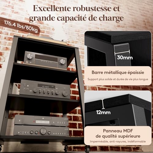 Meuble Hifi avec Multiprises et Lumières LED Étagères Lifewit