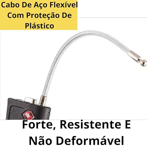 Cadeado Cabo Aço Senha Mala Viagem Aeroporto Mochila Armario Academia (Preto)