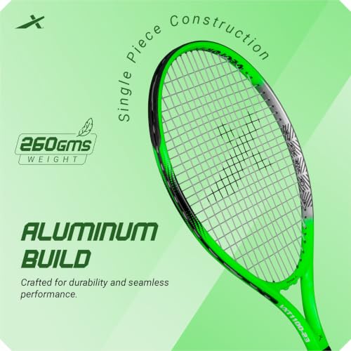 Image of Vector X VXT-1100 23 inch Aluminium Lawn Tennis Racquet for Adults & Kids, Lightweight, Durable & Beginner Tennis Racket Gear for Children, for Outdoor Game Play, Practice & Training (Green)+ Full Cover