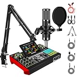 podcast equipment, bestehend aus einem Audio mixer Mischpult und einem 3,5-mm-Kondensatormikrofon, geeignet für PC und Smartphones, für Live-Singen. Das Soundboard unterstützt die voice changer