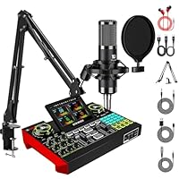 podcast equipment, bestehend aus einem Audio mixer Mischpult und einem 3,5-mm-Kondensatormikrofon, geeignet für PC und Smartphones, für Live-Singen. Das Soundboard unterstützt die voice changer