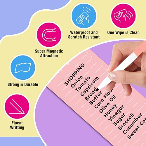 Image of Clickedin Magnetic Shopping List Grocery Fridge Magnet, 10x24 cm Acrylic Board with Marker (Papaya Orange)