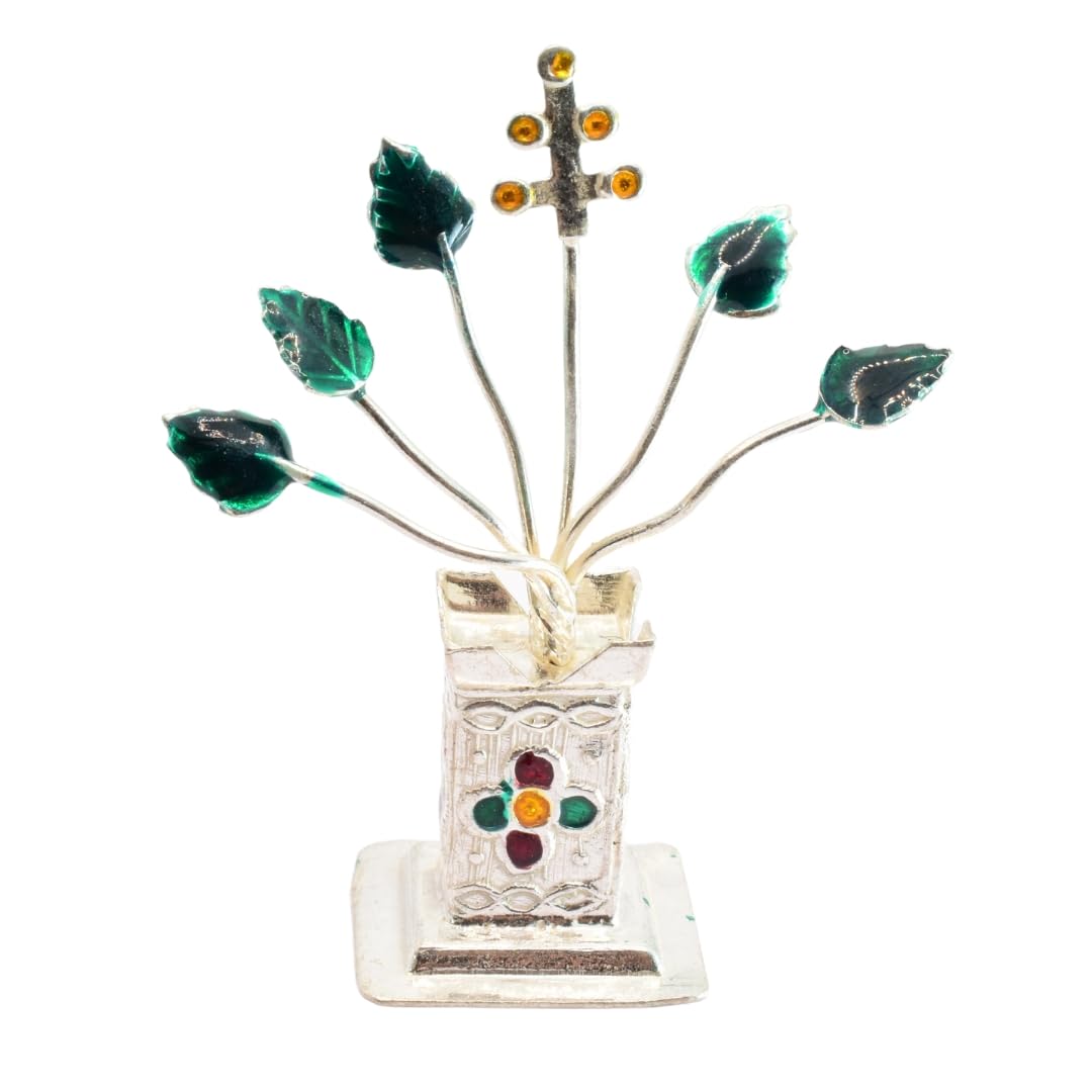Ratna Shree Pure Silver Tulsi Plant For Pooja/Worship And Gifting Purpose, silver tulsi plant for gift (9)