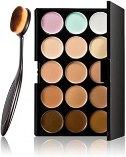 LyDia® 15 Nude Colours Cream Concealer/Highlight/Face Contour Camouflage Palette Dull/Redness Skin/Black Circle kit set #1 + LyDia® Professional Oral Toothbrush Shaped Black Face/Eye/Body Cosmetic Buffer Makeup Brush