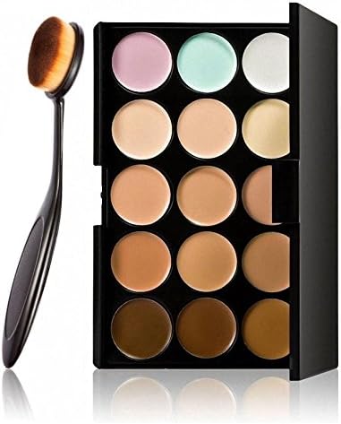 LyDia® 15 Nude Colours Cream Concealer/Highlight/Face Contour Camouflage Palette Dull/Redness Skin/Black Circle kit set #1 + LyDia® Professional Oral Toothbrush Shaped Black Face/Eye/Body Cosmetic Buffer Makeup Brush