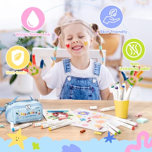 Image of Ohuhu Acrylic Markers Set 24 Colors, Ultra-Washable Markers for Kids Bullet Tip Paint Pens for Rock Painting Easter Eggs Wood Glass Ceramic Canvas School Classroom